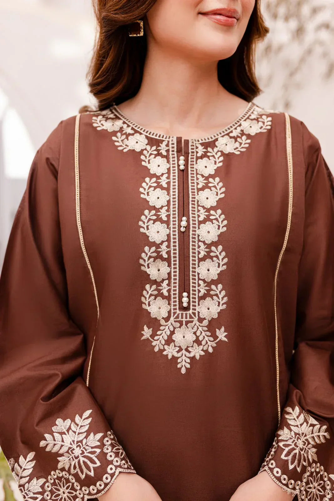 Brown Embroidered Dress - 2pcs