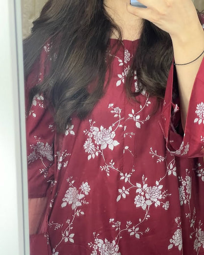 Maroon Floral 2 PC PRINTED