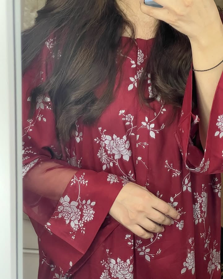 Maroon Floral 2 PC PRINTED