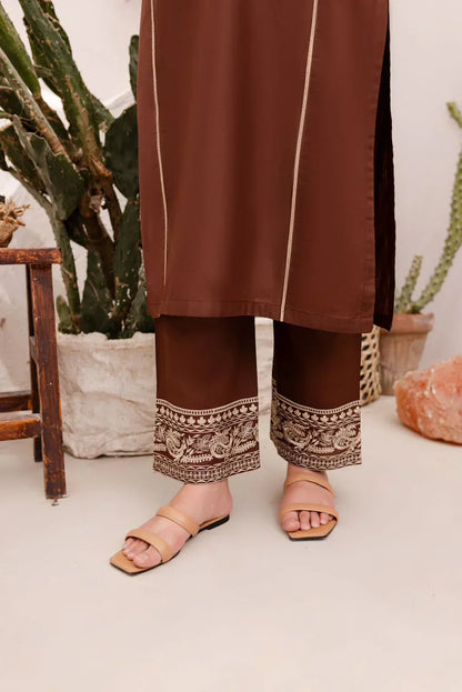 Brown Embroidered Dress - 2pcs