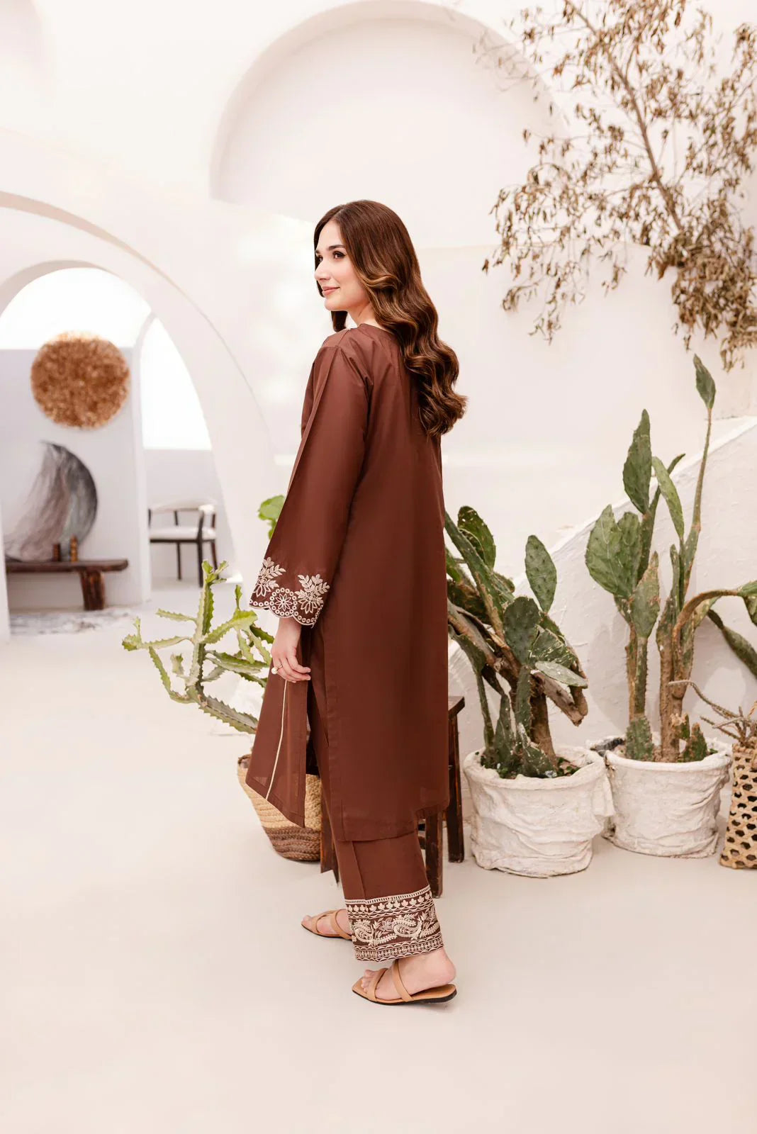 Brown Embroidered Dress - 2pcs