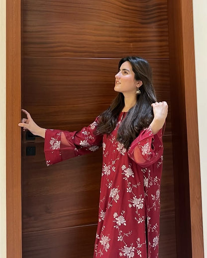 Maroon Floral 2 PC PRINTED