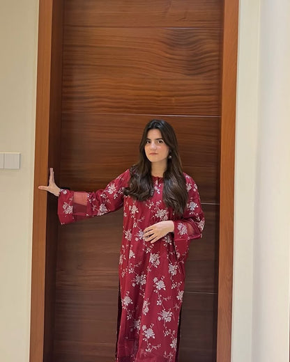 Maroon Floral 2 PC PRINTED