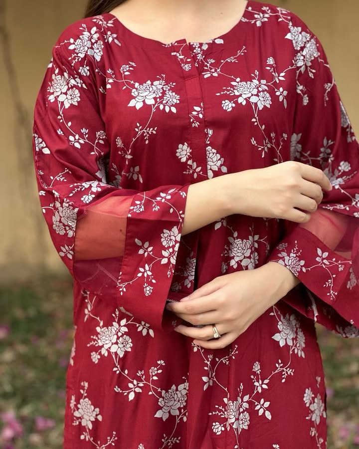 Maroon Floral 2 PC PRINTED