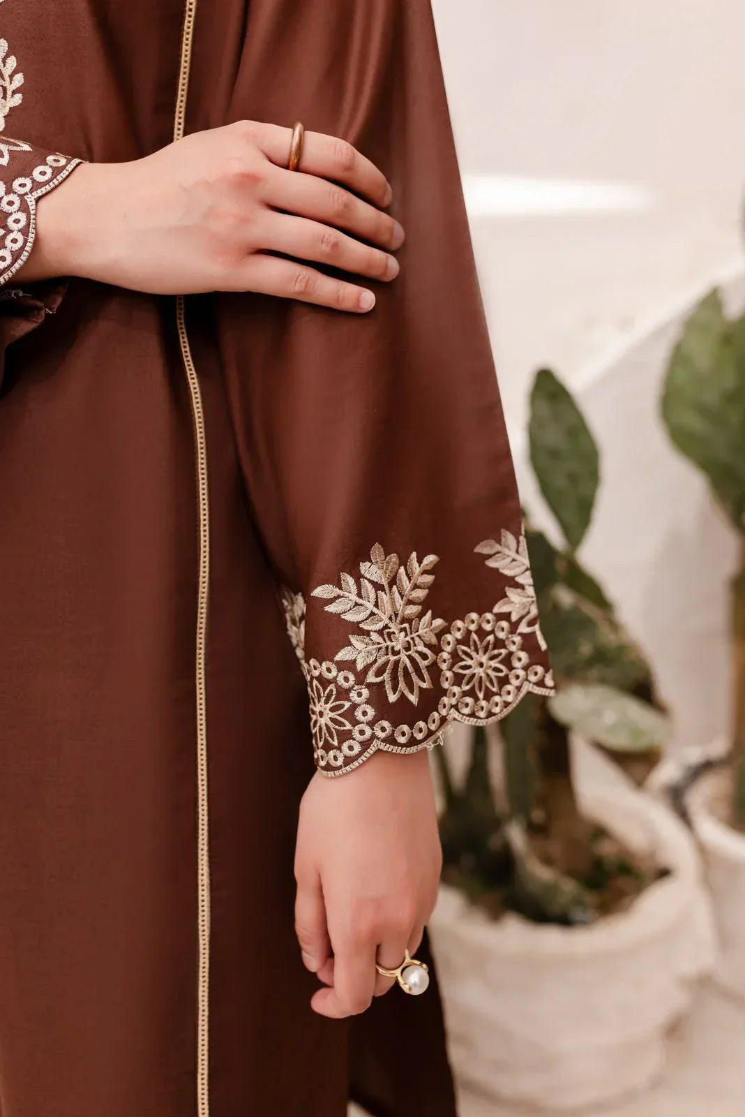 Brown Embroidered Dress - 2pcs